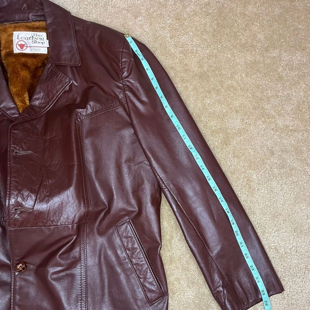 Vintage 70s Sears Leather Shop Brown Leather Jacket Mens 46 Removable Lining - Picture 5 of 9